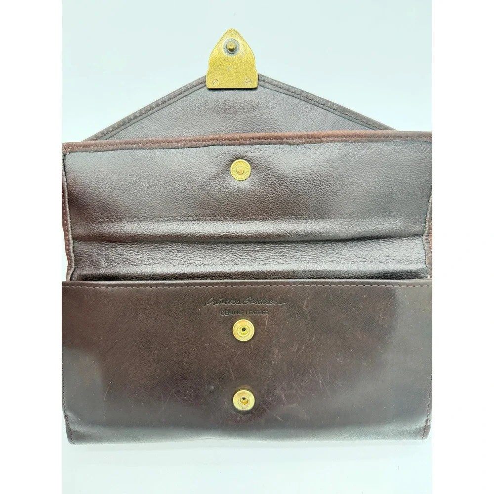 Princess Gardner Vintage Burgundy Genuine Leather Checkbook‎ Clutch Wallet Brass
